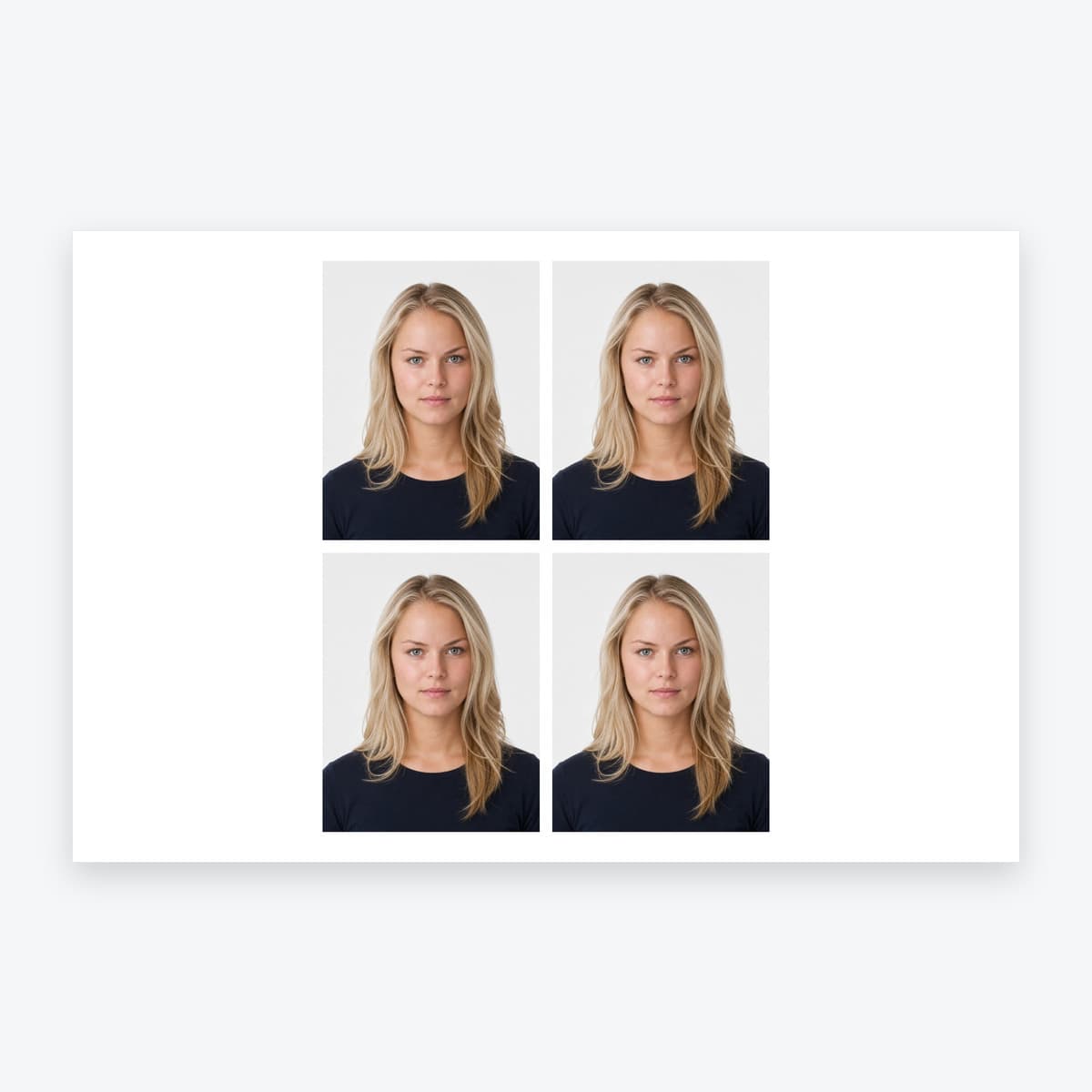 4 personalised UK driving licence photo prints on a 6 × 4 inch sheet